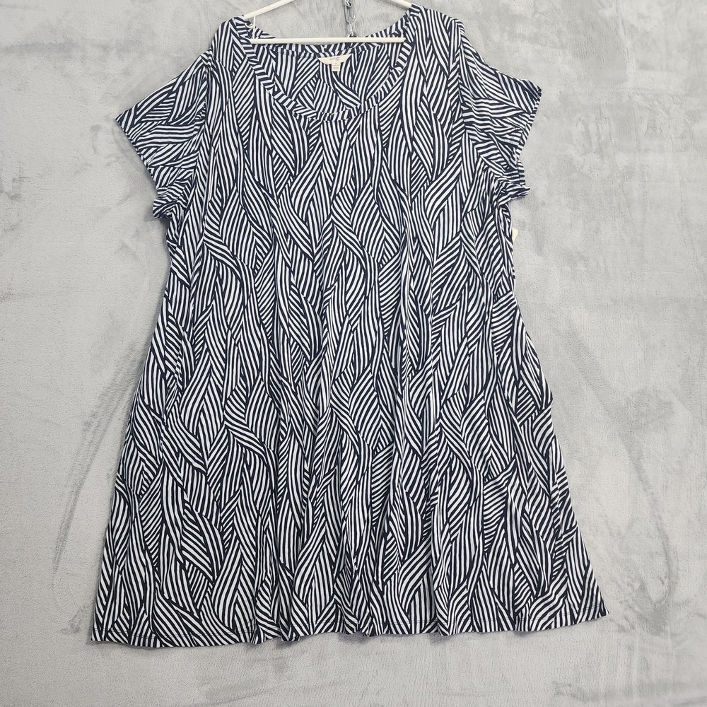 NEW Terra & Sky Dress Womens 2X Blue White Stripe Swing Knit Short Sleeve Casual